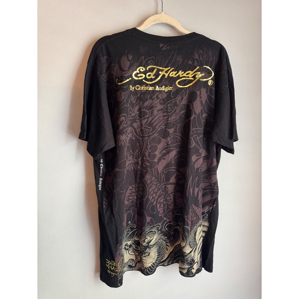 Ed Hardy Christian Audigier Mens Gradient Dragon Wave T-Shirt Black XL NWT - Picture 4 of 5